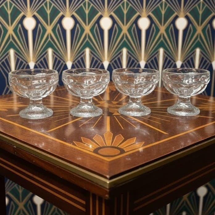 Dominion Clear Sherbet Glasses, Set of 4, Vintage Textured Base Dessert Cups