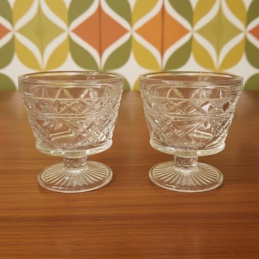 Hazel Atlas Gothic Sherbet Glasses, Set of 2, Peanut Butter Glass Dessert Dishes