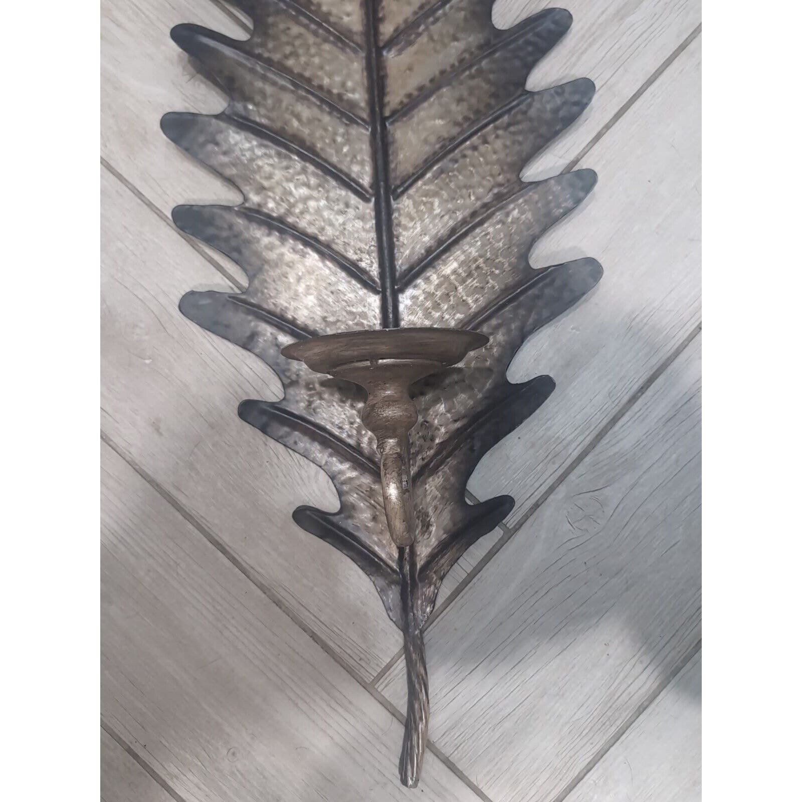 Rustic Metal Leaf Candlestick Holder Wall Sconce 33in Tall, Woodsy Fall Decor - Thumbnail 2