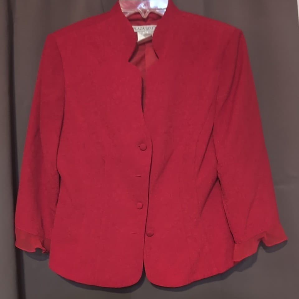 Plaza South Red Paisley Jacquard Blazer Ruffle Cuff Jacket, Woman's Size 8 - Thumbnail 3