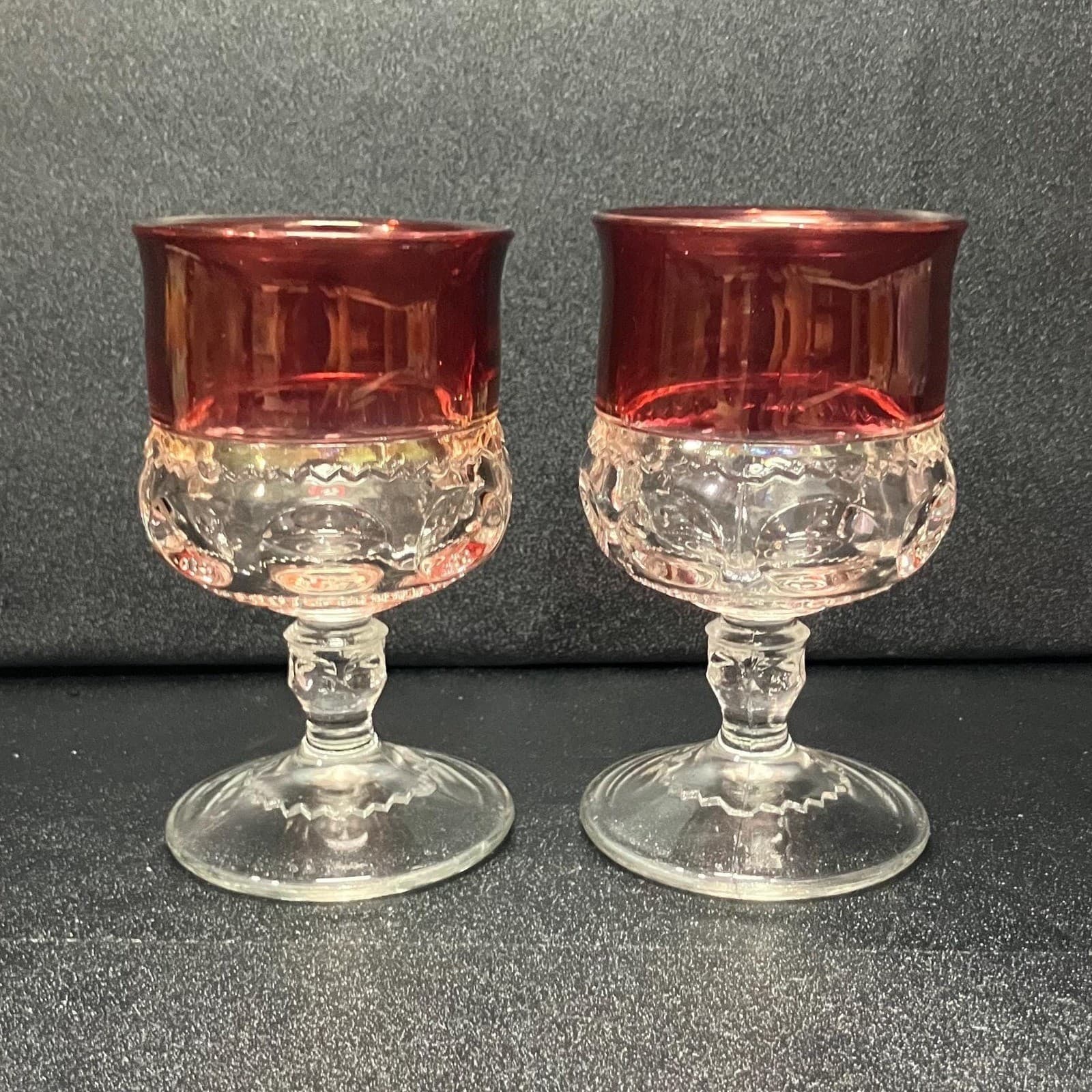 Tiffin Franciscan Kings Crown Juice Glasses, Set Of 2, Ruby Flashed Stemware - Thumbnail 2