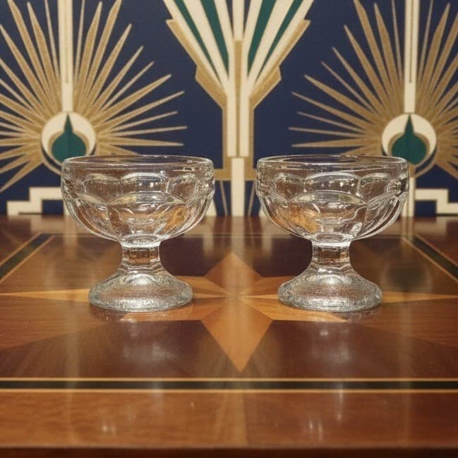 Dominion Clear Sherbet Glasses, Set of 2, Vintage Textured Base Dessert Cups