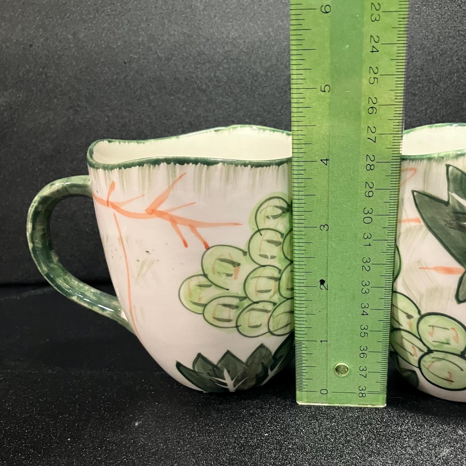 Ruby Lotus Rim Green Large Coffee Cups, Set of 2, Vintage Grape Design Mug - Thumbnail 9