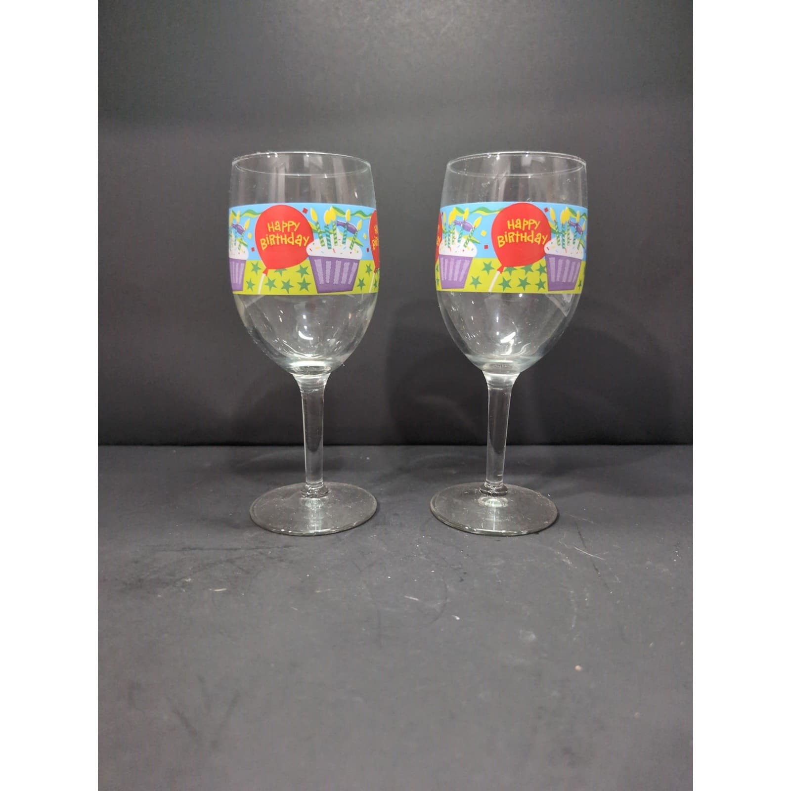 Birthday Wine Glass Pair, "Cheers On Your Birthday" Set, 7" Tall, Celebratory