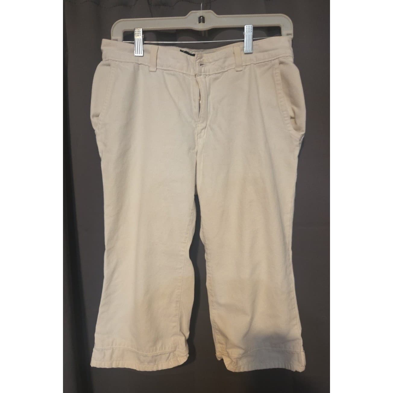Levis L2 Off White Cotton Canvas Cropped Wide Leg Pants, Woman's Size 7 JR - Thumbnail 3