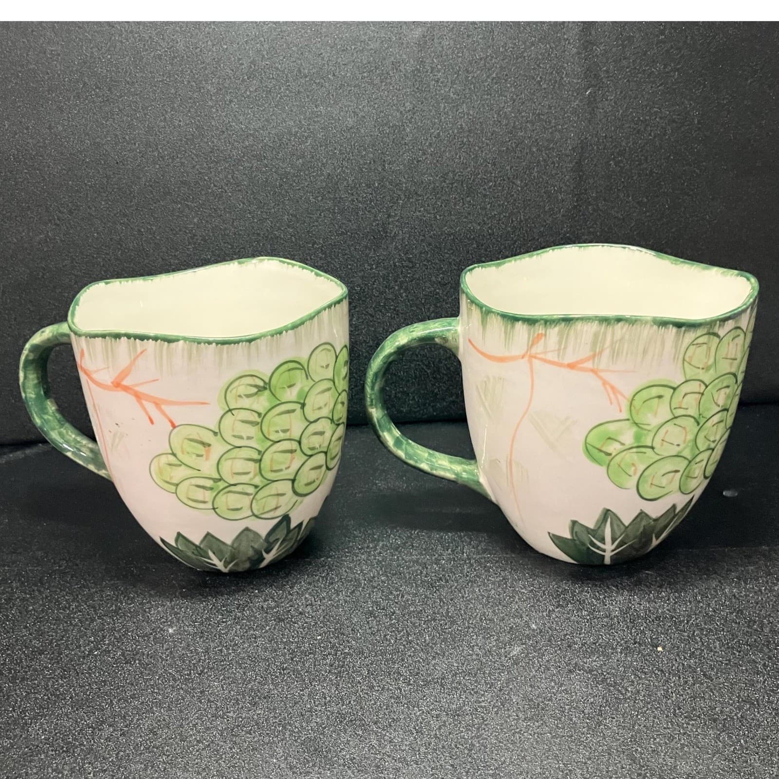 Ruby Lotus Rim Green Large Coffee Cups, Set of 2, Vintage Grape Design Mug - Thumbnail 4