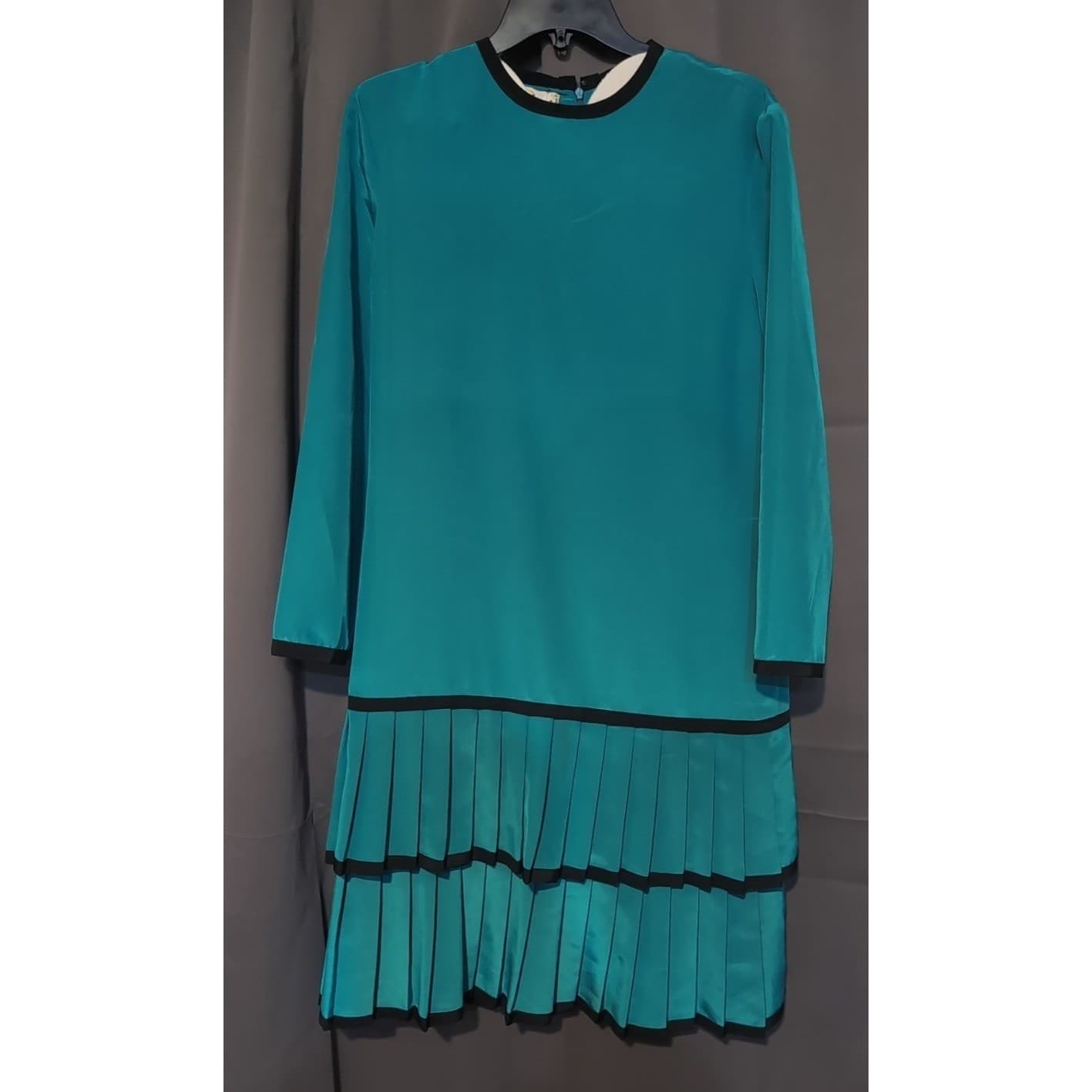 Caron Peters Teal Blue Drop Waist Pleated Tiered Dress, Woman's Size 8, USA Made - Thumbnail 3