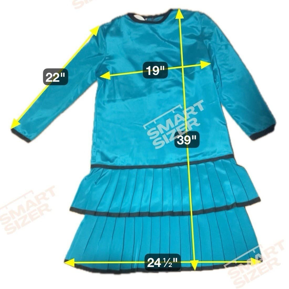 Caron Peters Teal Blue Drop Waist Pleated Tiered Dress, Woman's Size 8, USA Made - Thumbnail 2