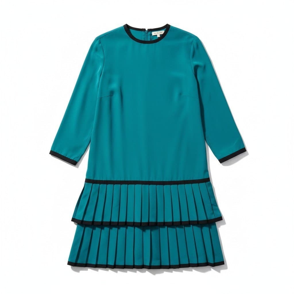 Caron Peters Teal Blue Drop Waist Pleated Tiered Dress, Woman's Size 8, USA Made