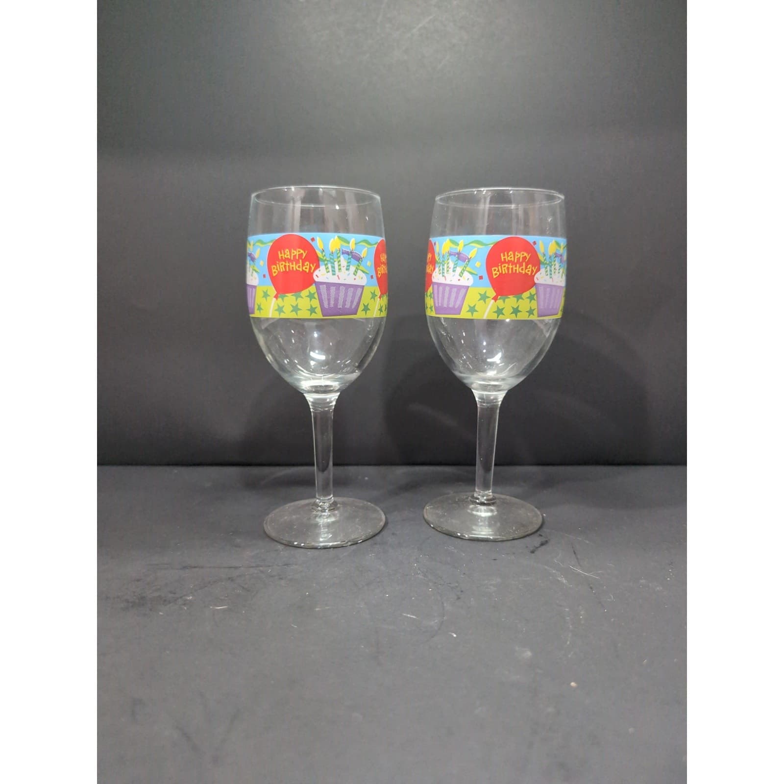 Birthday Wine Glass Pair, "Cheers On Your Birthday" Set, 7" Tall, Celebratory - Thumbnail 2