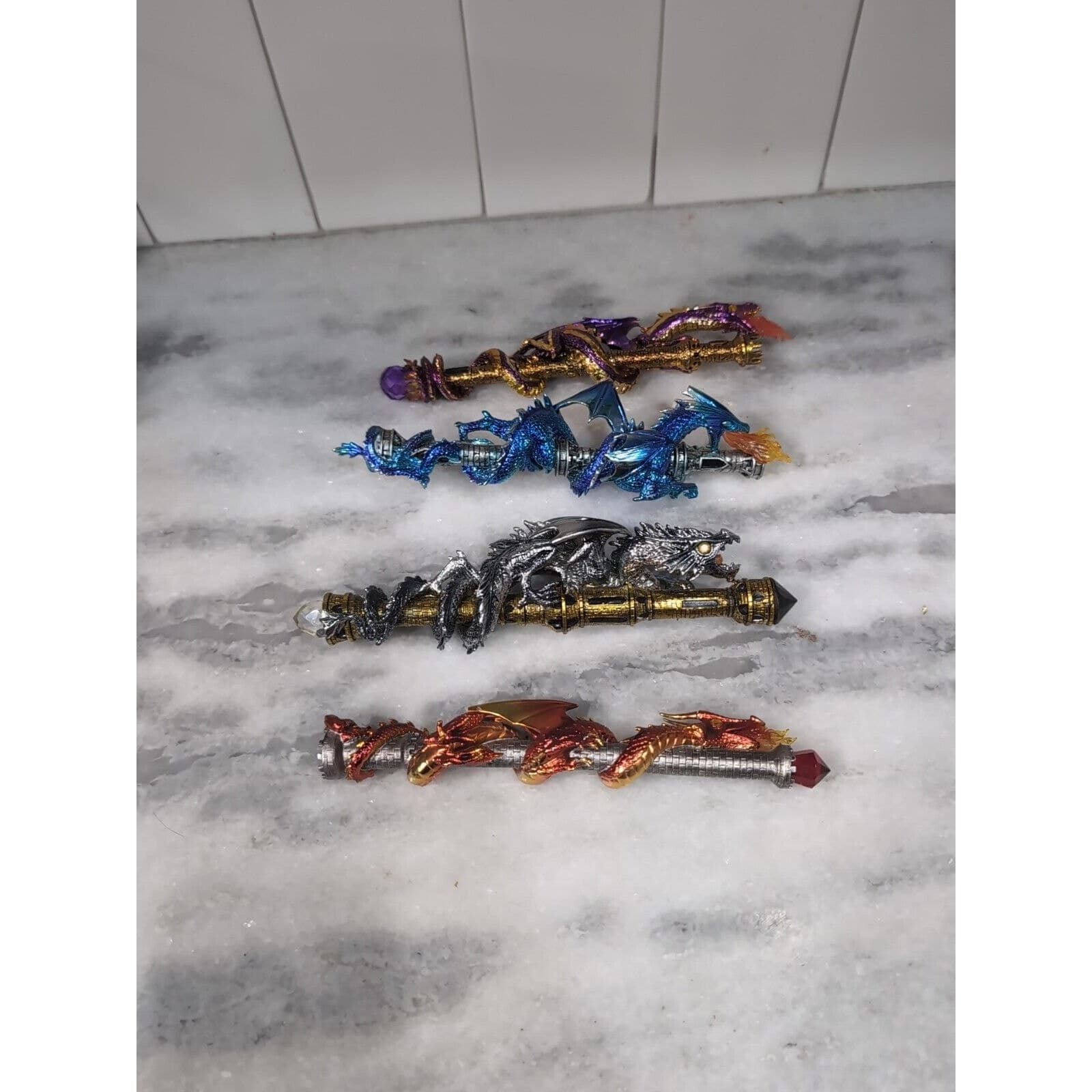 The Hamilton Collection Wands Of Wonder, Lot Of 4, Magical Dragon Wands, Flaw