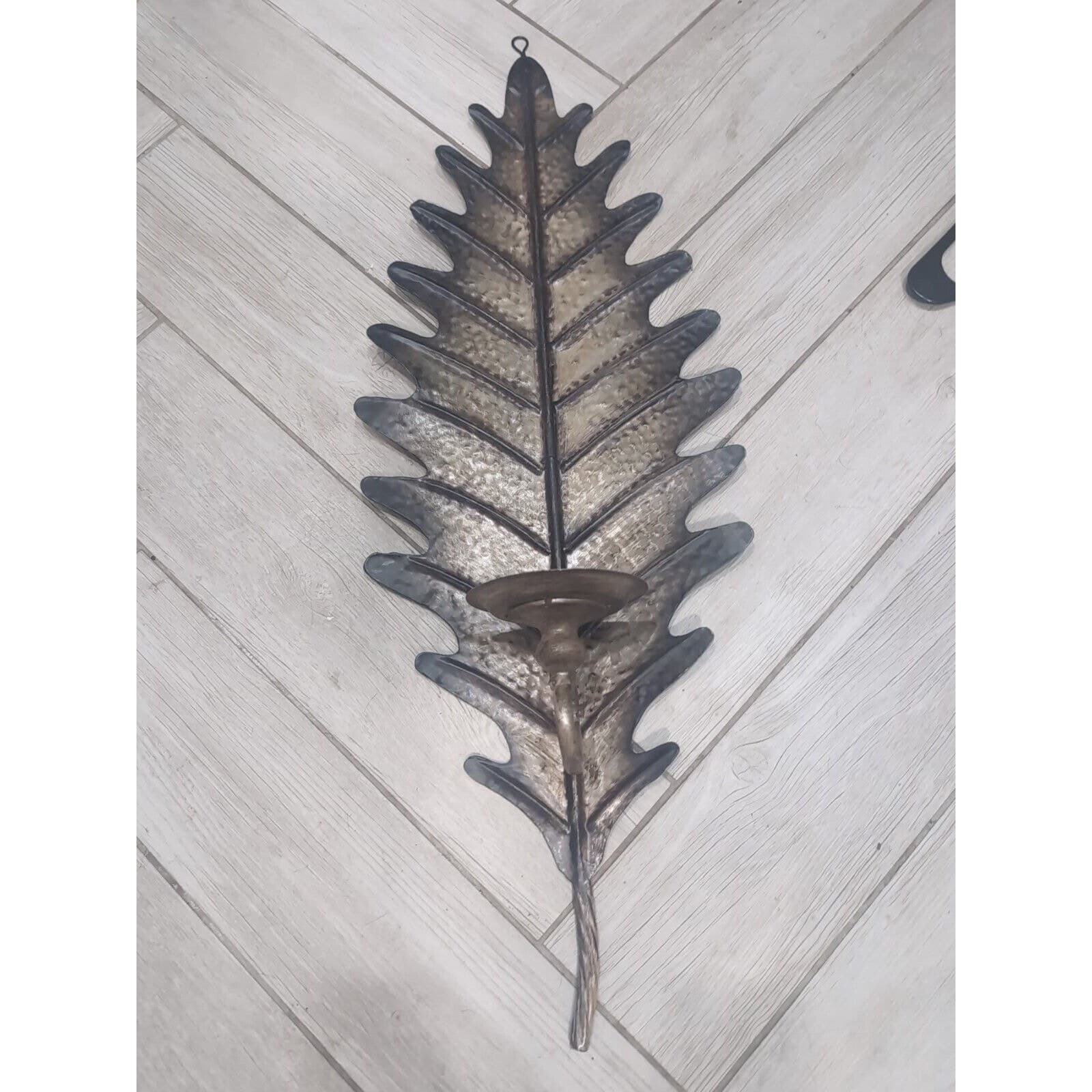Rustic Metal Leaf Candlestick Holder Wall Sconce 33in Tall, Woodsy Fall Decor