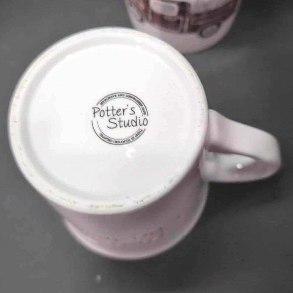 Potter's Studio Red Truck Coffee Cups, Set of 2, Christmas Scene Drinkware - Thumbnail 4