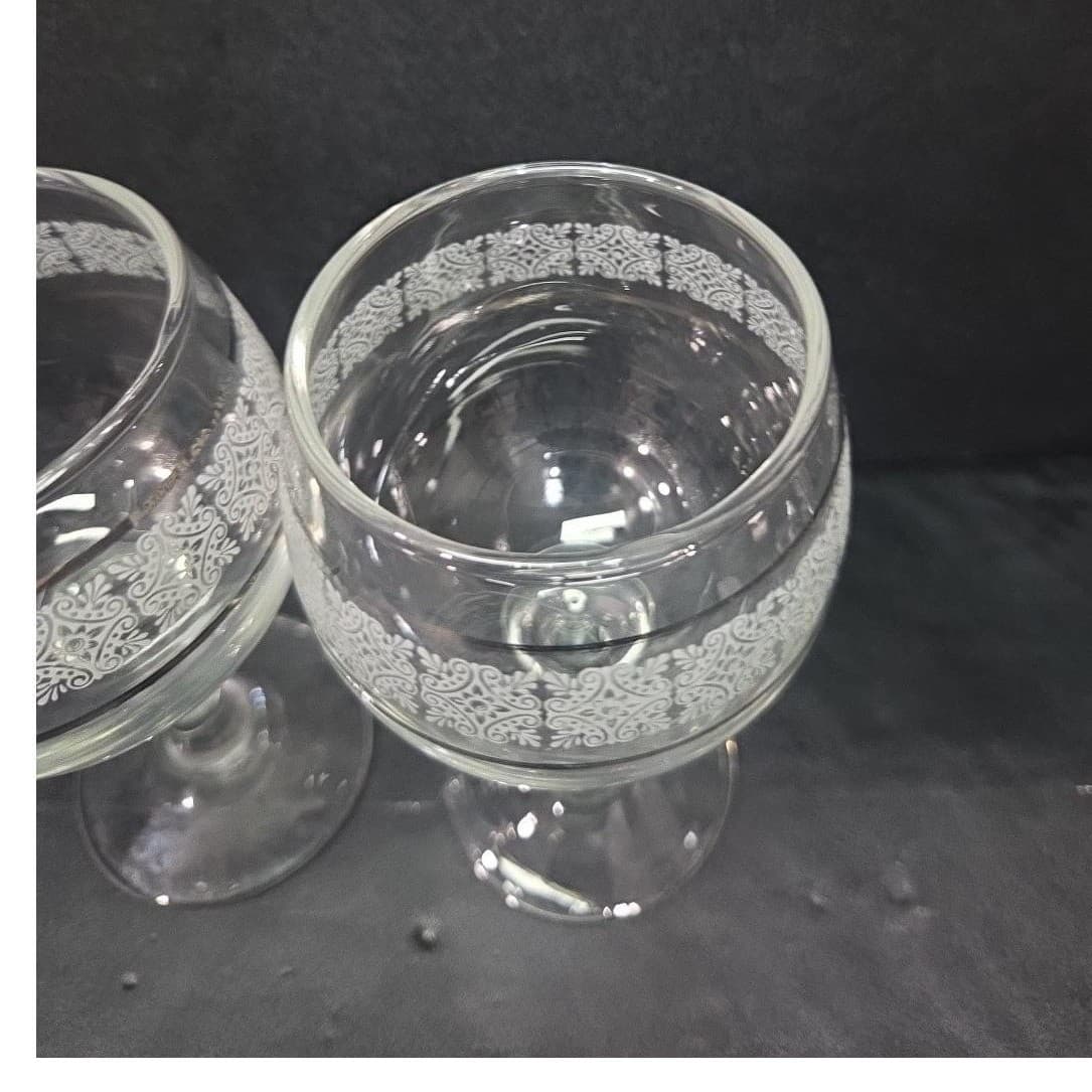 Art Deco Wine Glasses, Set of 2, Frosted Band & Silver Trim, Holiday Stemware - Thumbnail 6