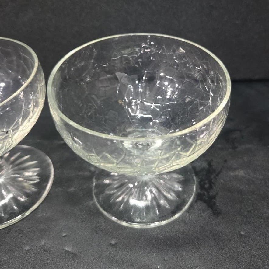 LE Smith Crackle Sherbet Glasses, Set of 2, Vintage Clear Dessert Cups, Stemware - Thumbnail 6