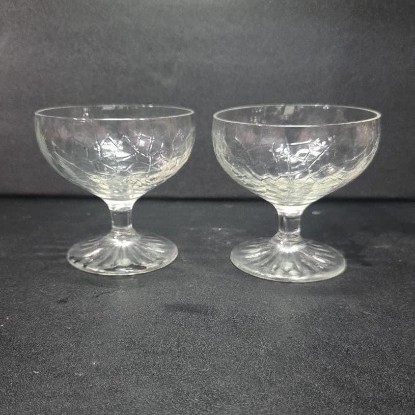 LE Smith Crackle Sherbet Glasses, Set of 2, Vintage Clear Dessert Cups, Stemware - Thumbnail 2