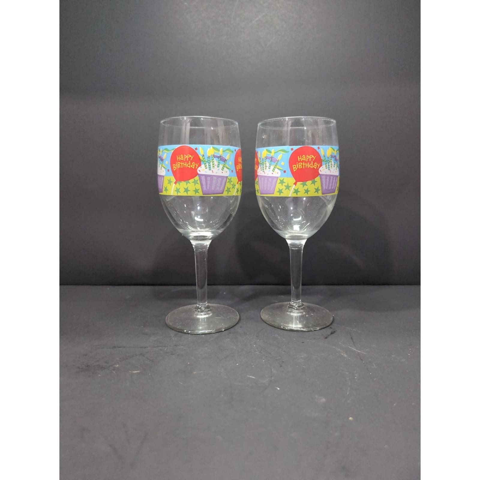 Birthday Wine Glass Pair, "Cheers On Your Birthday" Set, 7" Tall, Celebratory - Thumbnail 3