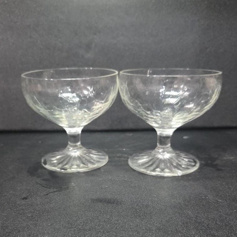 LE Smith Crackle Sherbet Glasses, Set of 2, Vintage Clear Dessert Cups, Stemware - Thumbnail 4