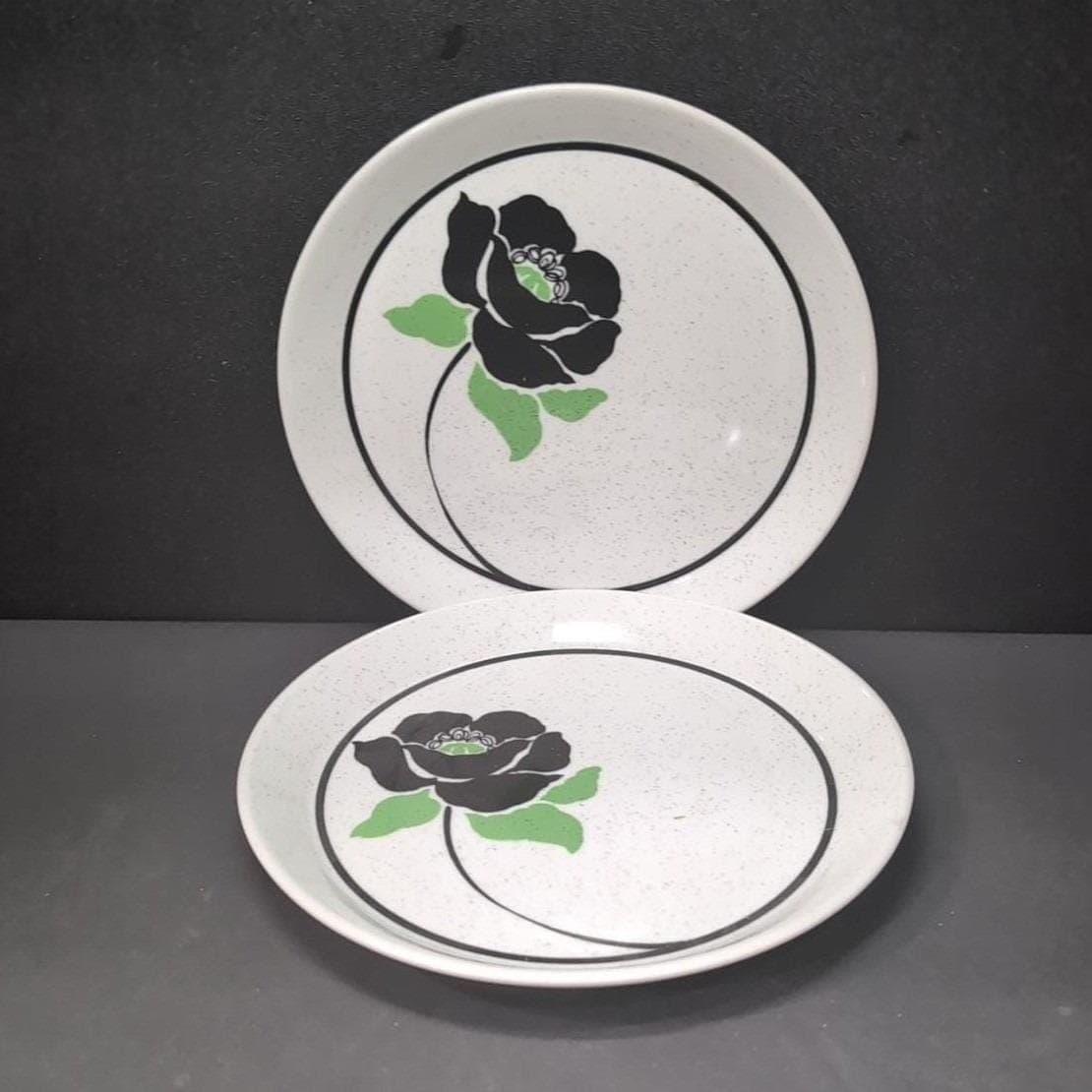 Mikasa Tuxedo Roses Salad Plates, Set of 2, Vtg Black Rose Stoneware, Dinnerware - Thumbnail 5