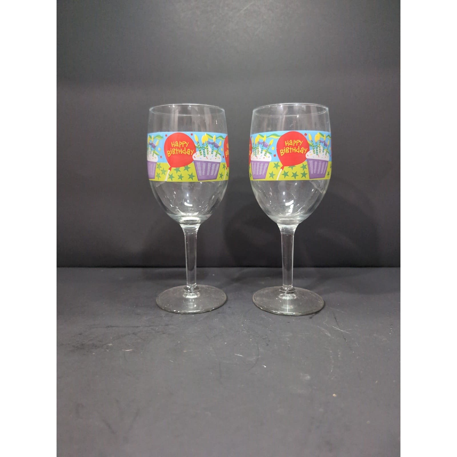 Birthday Wine Glass Pair, "Cheers On Your Birthday" Set, 7" Tall, Celebratory - Thumbnail 4