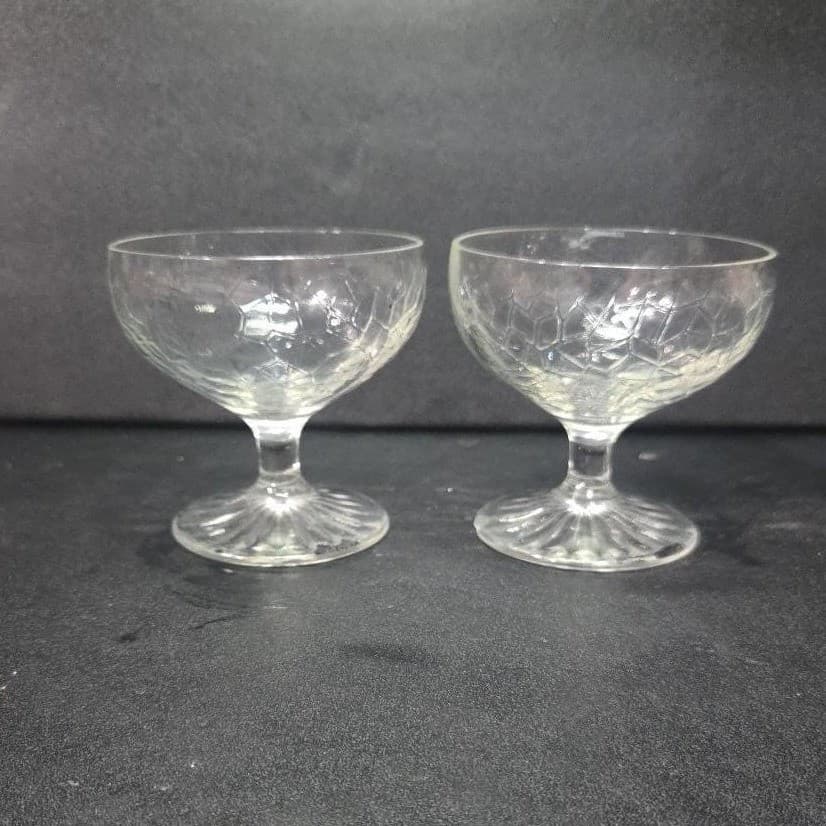 LE Smith Crackle Sherbet Glasses, Set of 2, Vintage Clear Dessert Cups, Stemware - Thumbnail 5