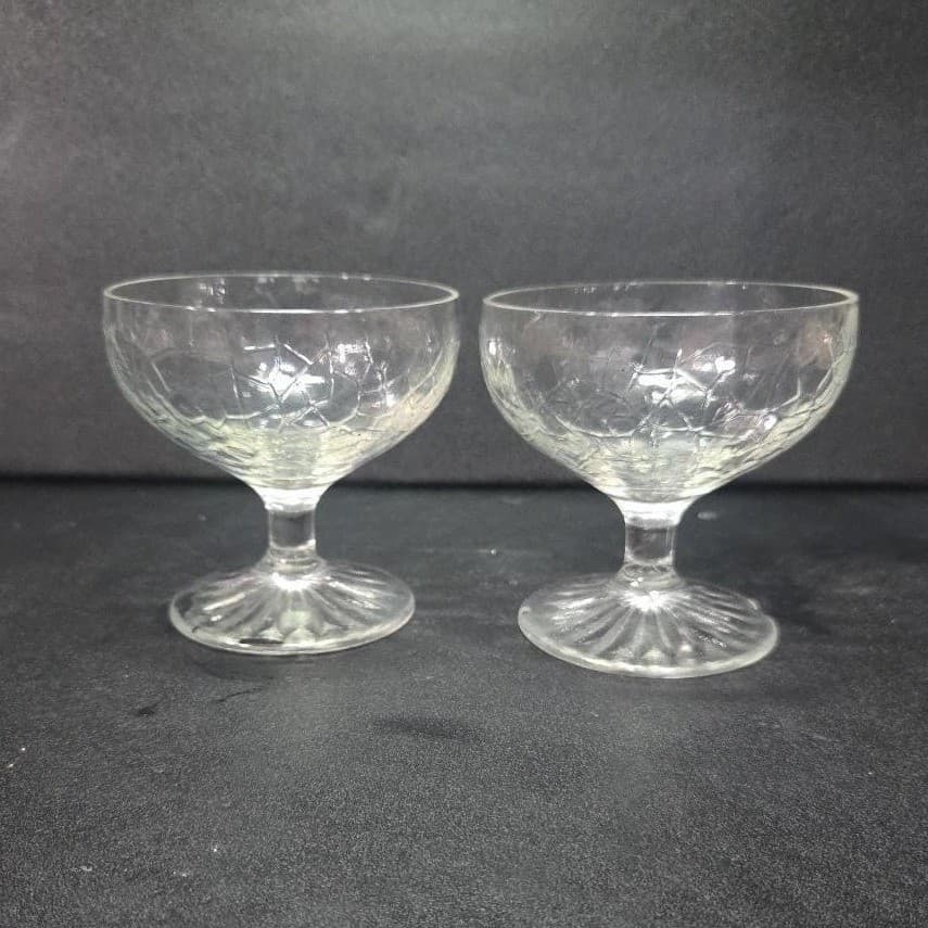 LE Smith Crackle Sherbet Glasses, Set of 2, Vintage Clear Dessert Cups, Stemware - Thumbnail 3