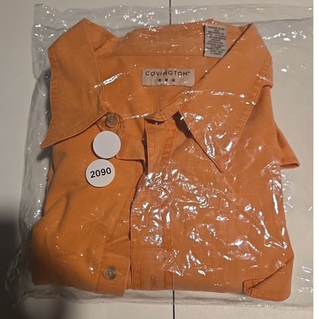 Covington Orange Slub Cotton Short Sleeve Button Down, Men's XXL Pocket Shirt - Thumbnail 8