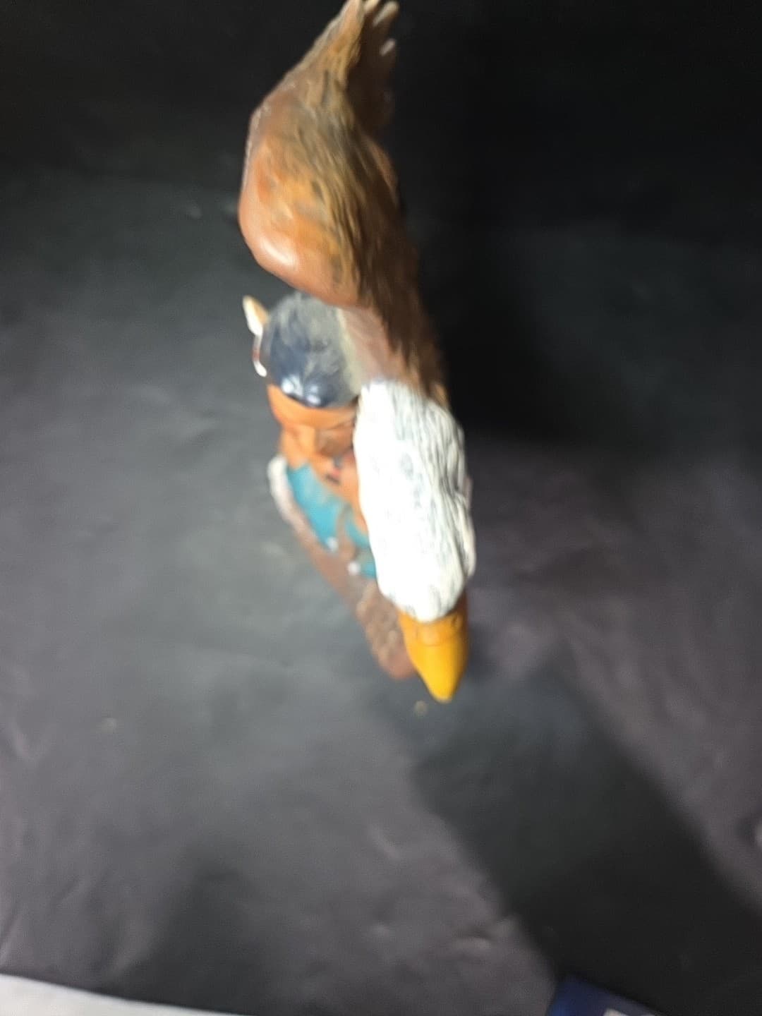 Handpainted Ceramic Native American Figurine Warrior And Eagle 7.5x7.5” Signed - Thumbnail 6