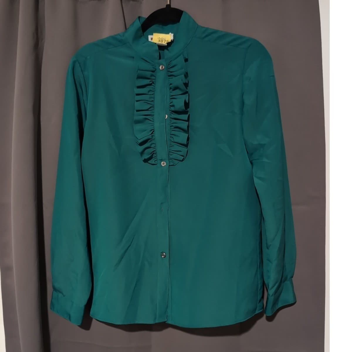 Jack Winter Vintage Ruffle Front Blouse Teal Green Button Down, Woman's Size 8 - Thumbnail 2