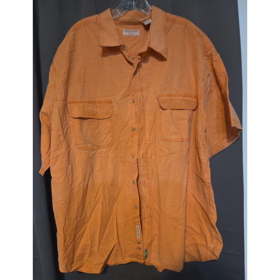 Covington Orange Slub Cotton Short Sleeve Button Down, Men's XXL Pocket Shirt - Thumbnail 3