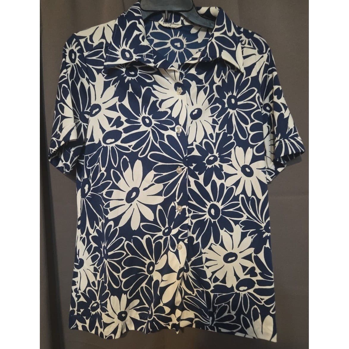 Alfred Dunner Vintage Navy Blue White Daisy Floral Button Front, Woman's Size 18 - Thumbnail 3