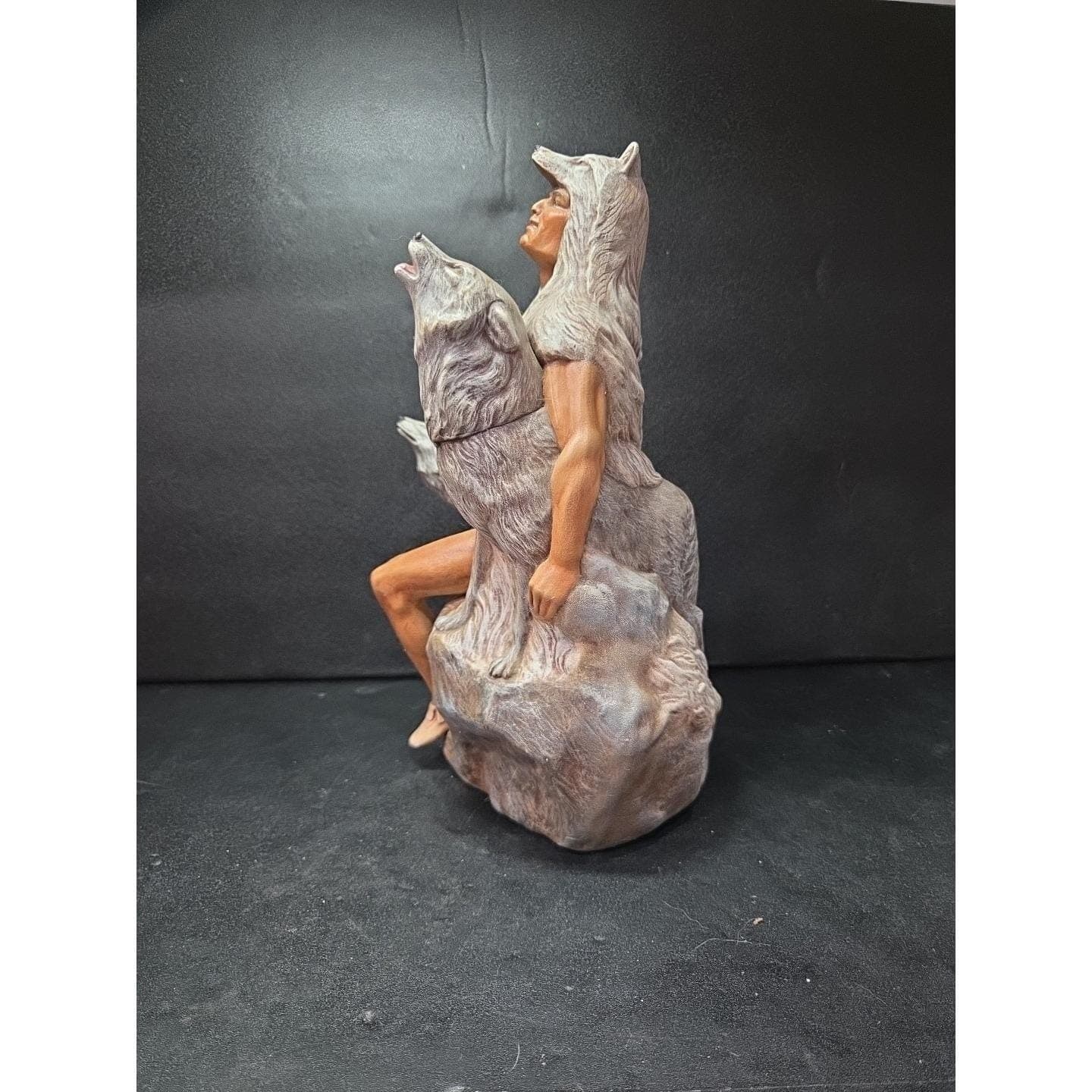 Sundance Native American Indian & Wolves Art Sculpture 9.5" Handmade Collectible - Thumbnail 5