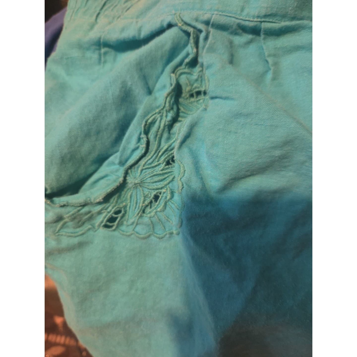 Orient Pearl Turquoise Embroidered High Waisted Shorts, Woman's Size 11/12 - Thumbnail 6