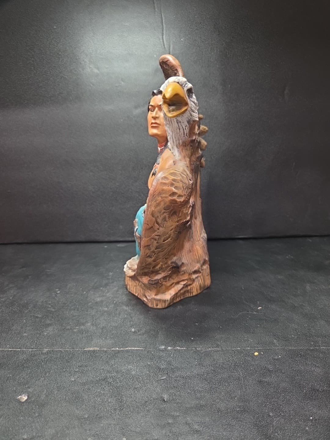 Handpainted Ceramic Native American Figurine Warrior And Eagle 7.5x7.5” Signed - Thumbnail 4
