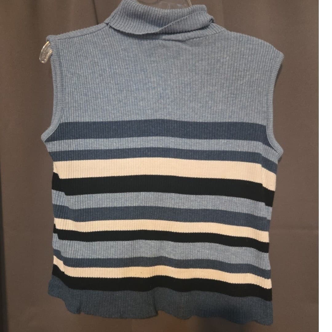 Fiorlini International Blue Striped Ribbed Turtleneck, Woman's Small Sleeveless - Thumbnail 2