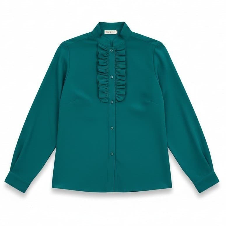 Jack Winter Vintage Ruffle Front Blouse Teal Green Button Down, Woman's Size 8