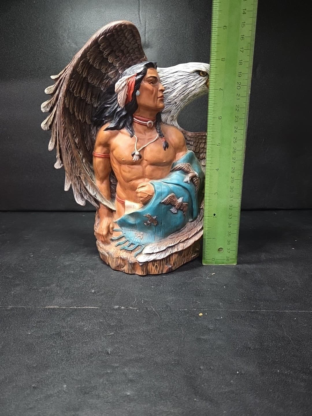 Handpainted Ceramic Native American Figurine Warrior And Eagle 7.5x7.5” Signed - Thumbnail 8