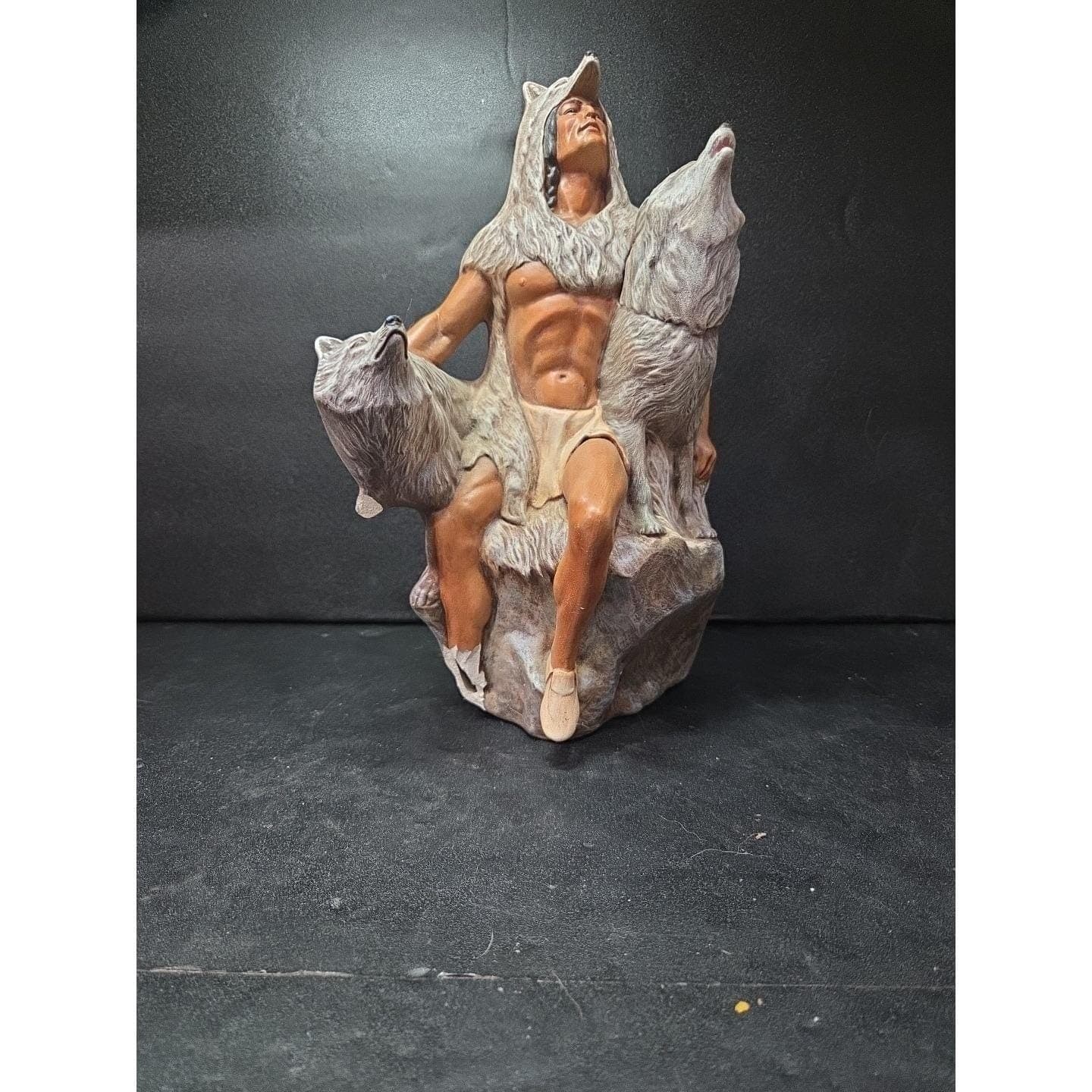 Sundance Native American Indian & Wolves Art Sculpture 9.5" Handmade Collectible