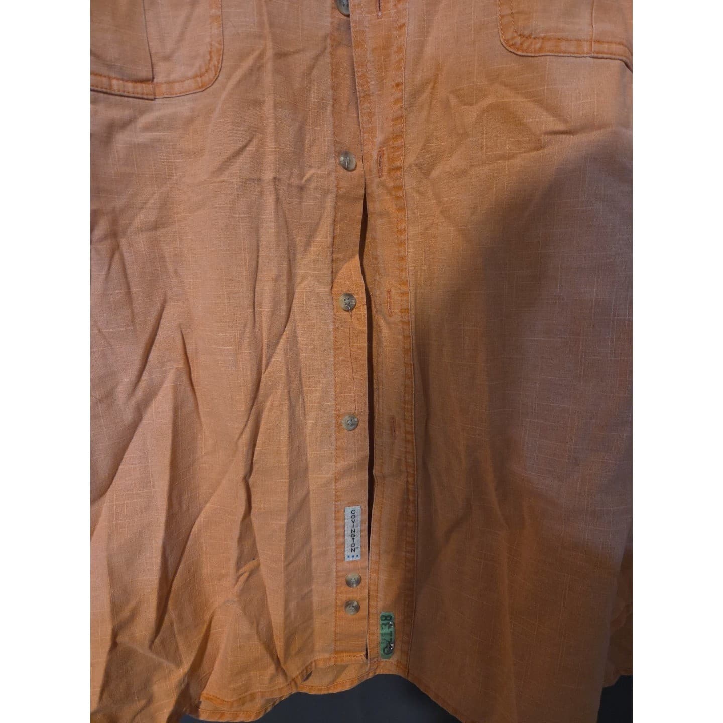Covington Orange Slub Cotton Short Sleeve Button Down, Men's XXL Pocket Shirt - Thumbnail 7