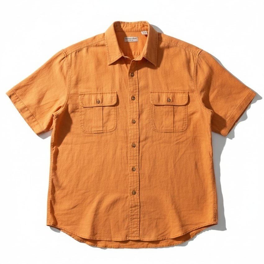 Covington Orange Slub Cotton Short Sleeve Button Down, Men's XXL Pocket Shirt