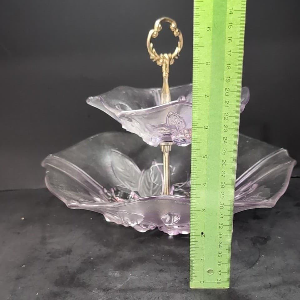 Mikasa Calypso Two Tier Dessert Tray, Vintage Frosted Glass Kitchenware - Thumbnail 8