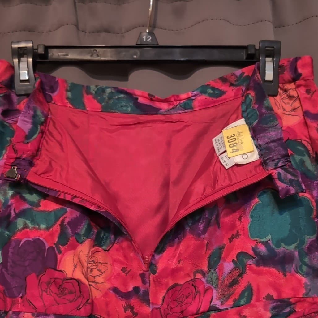 Raul Blanco Magenta Floral Jacquard Ruched Skirt Suit Set, Woman's Size 8 - Thumbnail 11