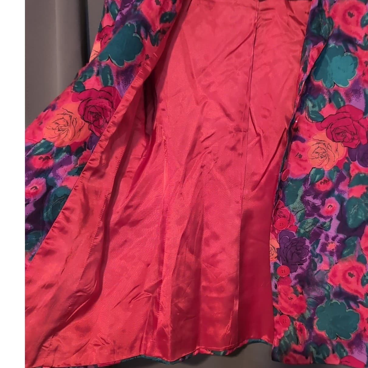 Raul Blanco Magenta Floral Jacquard Ruched Skirt Suit Set, Woman's Size 8 - Thumbnail 8