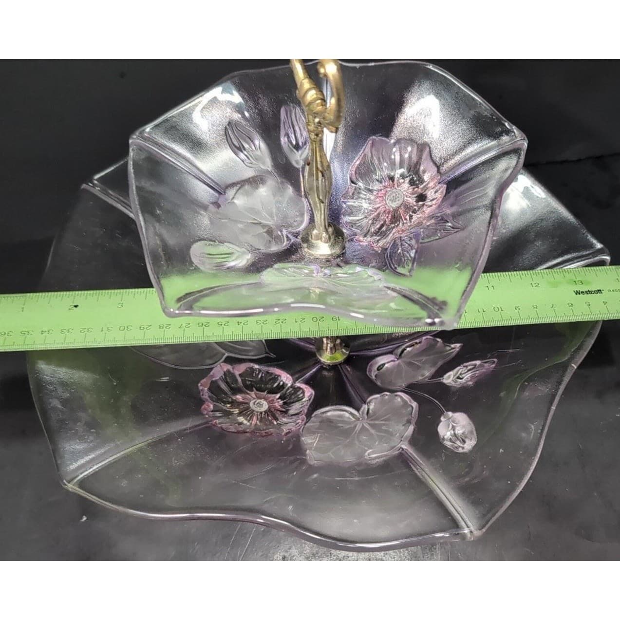 Mikasa Calypso Two Tier Dessert Tray, Vintage Frosted Glass Kitchenware - Thumbnail 9