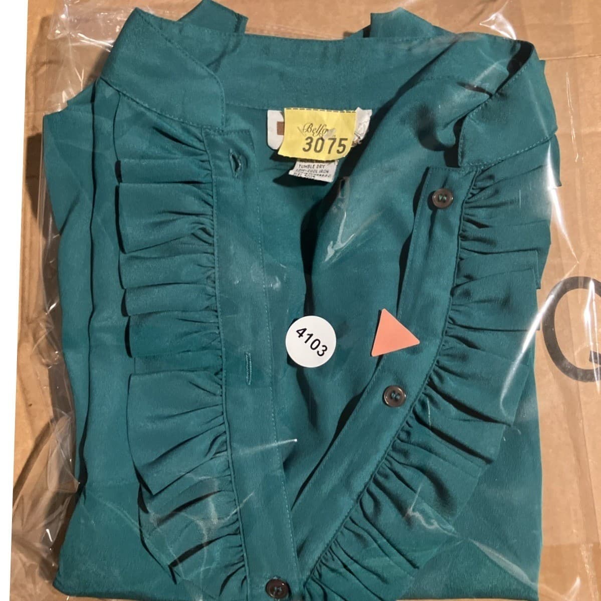 Jack Winter Vintage Ruffle Front Blouse Teal Green Button Down, Woman's Size 8 - Thumbnail 8