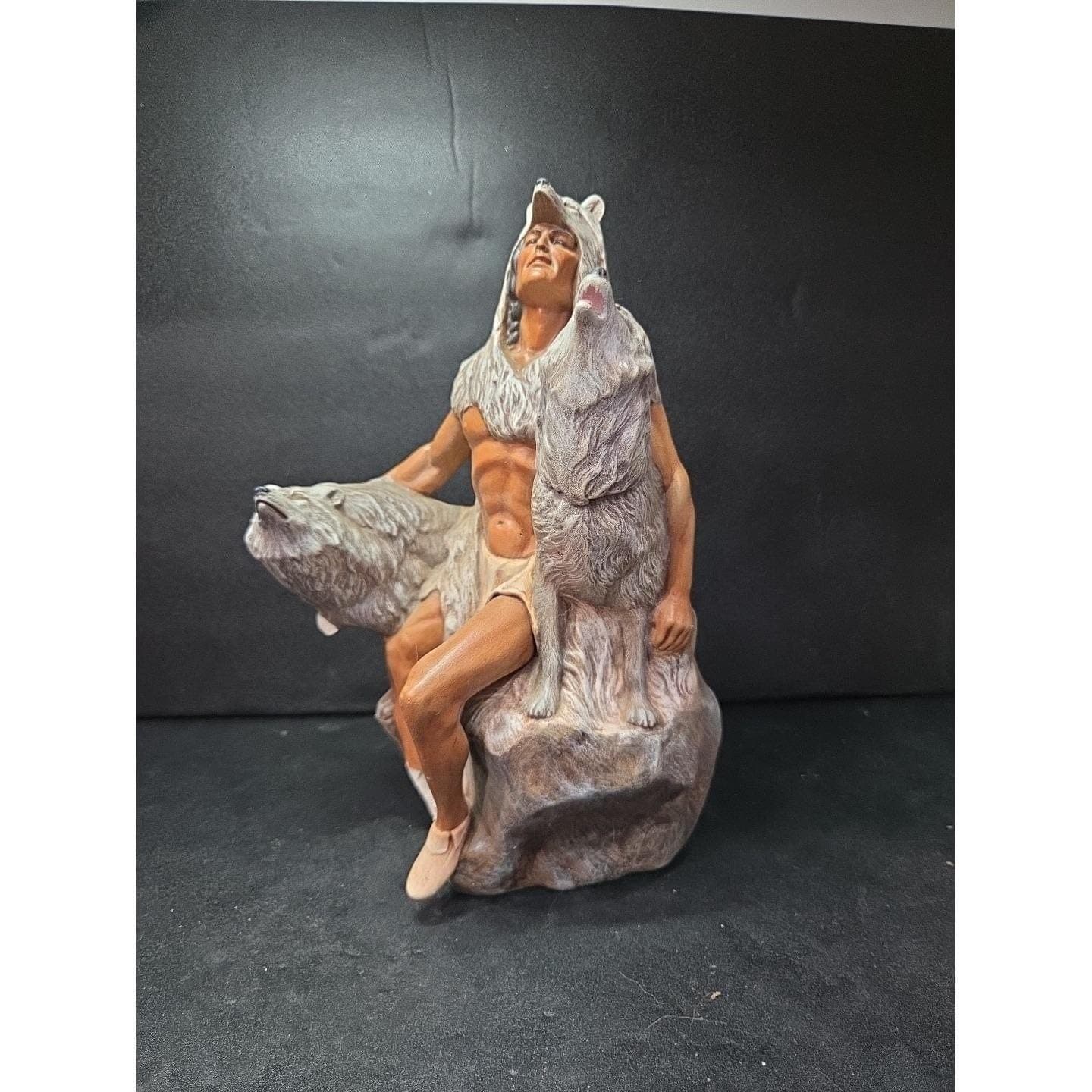 Sundance Native American Indian & Wolves Art Sculpture 9.5" Handmade Collectible - Thumbnail 6