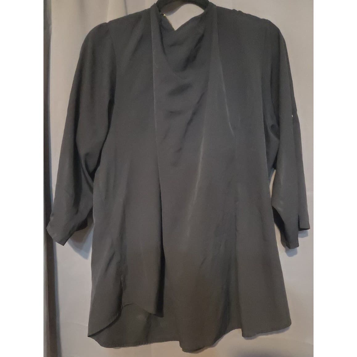 Mileage Black Half Zip Tunic Top, Women's 3X, 3/4 Roll Tab Sleeve Gold Hardware - Thumbnail 4