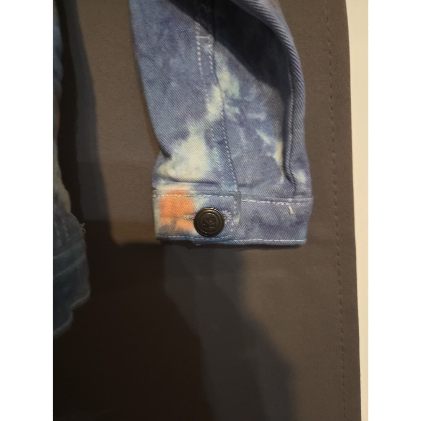 Sacred Crown Tie Dye Denim Trucker Jacket, Kids Size 4, Blue Yellow Grey - Thumbnail 7