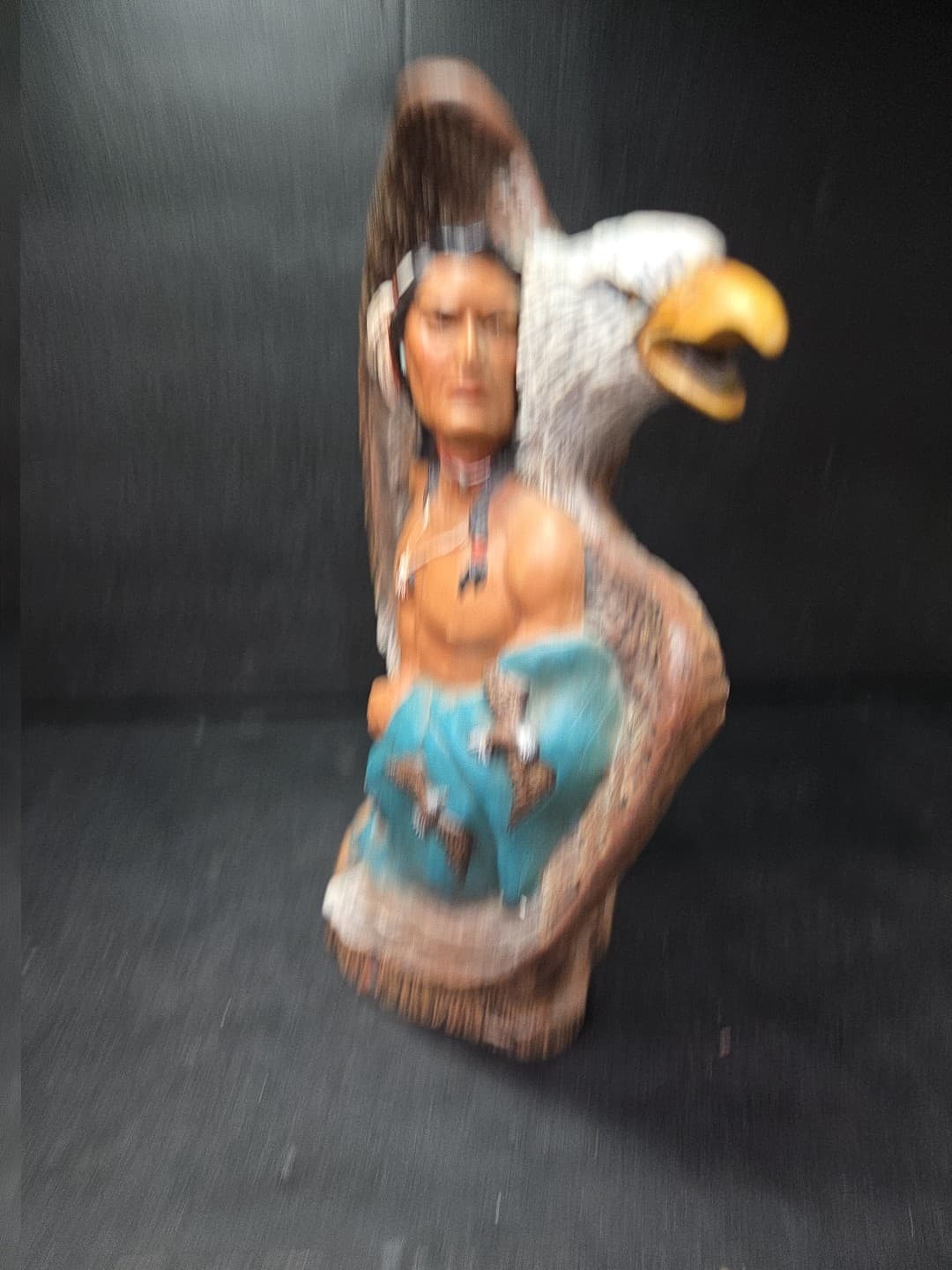 Handpainted Ceramic Native American Figurine Warrior And Eagle 7.5x7.5” Signed - Thumbnail 5