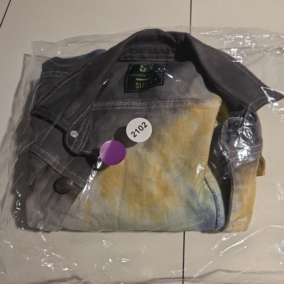 Sacred Crown Tie Dye Denim Trucker Jacket, Kids Size 4, Blue Yellow Grey - Thumbnail 10